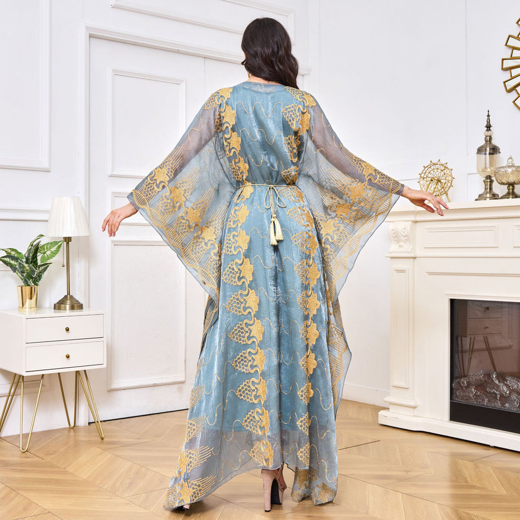 Long Robe And Long Skirt Embroidered Beaded Evening Gown Set Dress