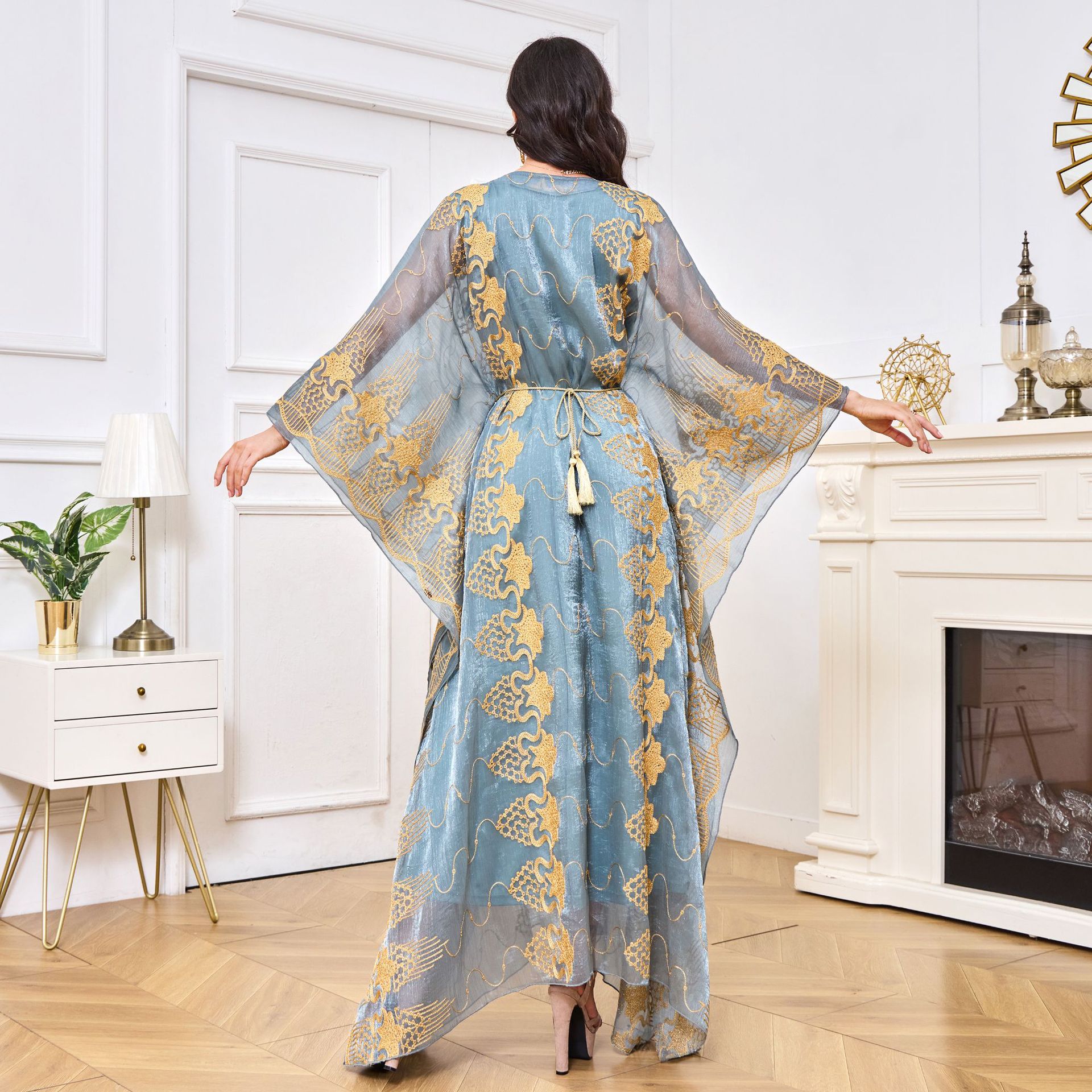 Long Robe And Long Skirt Embroidered Beaded Evening Gown Set Dress