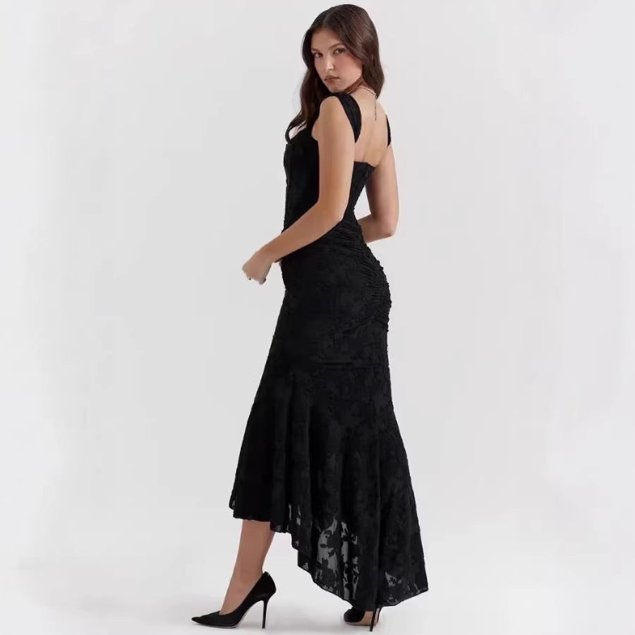 Womens Solid-Colored Slim-Fit Sleeveless Fishtail Maxi Dress Banquet Evening Gown One-Piece Dress