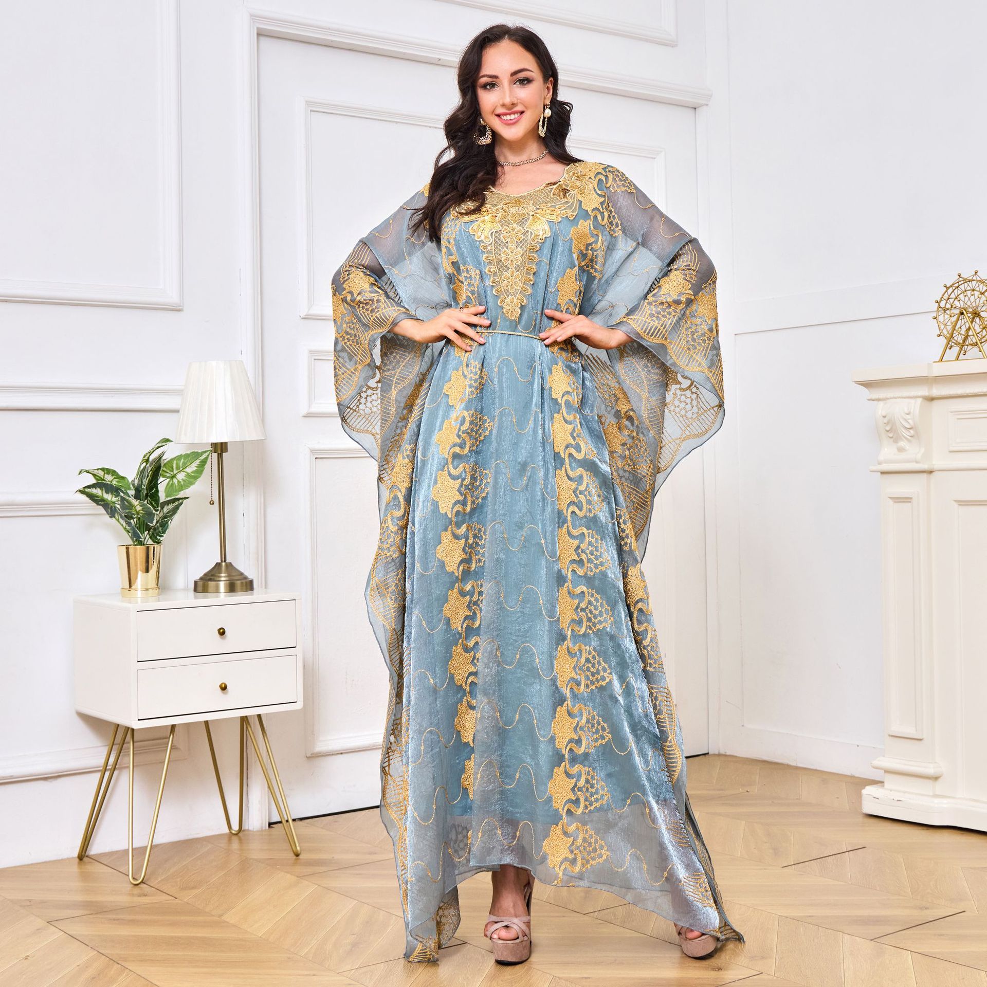 Long Robe And Long Skirt Embroidered Beaded Evening Gown Set Dress
