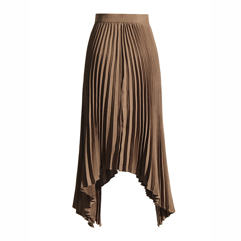 Arrival Fashionable Pleated Design Solid Color High-Waist Midi Skirt