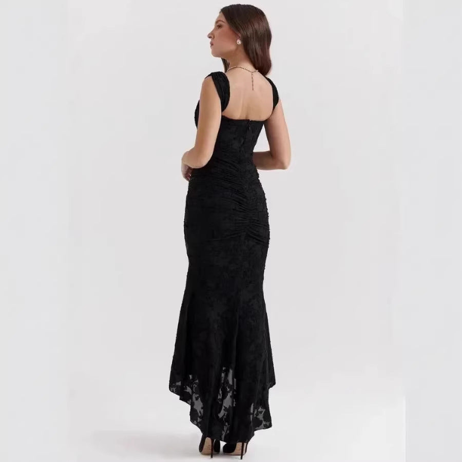 Womens Solid-Colored Slim-Fit Sleeveless Fishtail Maxi Dress Banquet Evening Gown One-Piece Dress