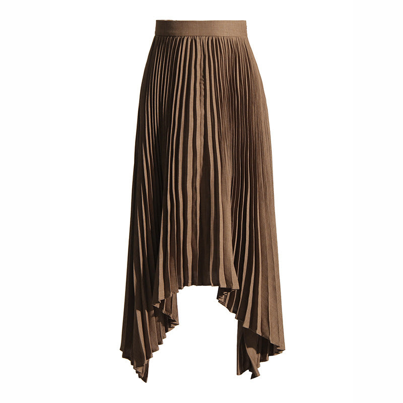 Arrival Fashionable Pleated Design Solid Color High-Waist Midi Skirt