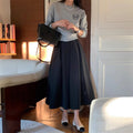 High-waisted Pleated Midi A-line Maxi Skirt