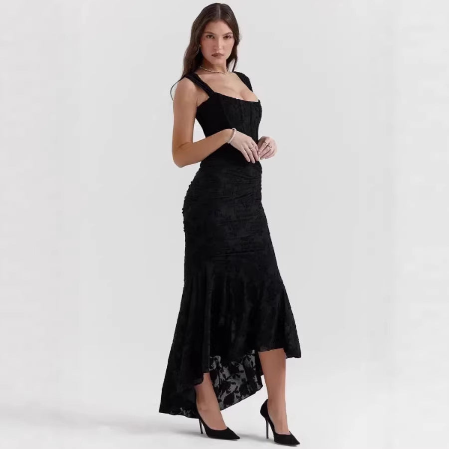 Womens Solid-Colored Slim-Fit Sleeveless Fishtail Maxi Dress Banquet Evening Gown One-Piece Dress