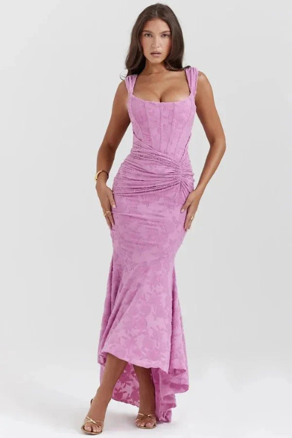 Womens Solid-Colored Slim-Fit Sleeveless Fishtail Maxi Dress Banquet Evening Gown One-Piece Dress