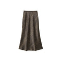 Copper-gold Leopard-print Plain Satin Faux-silk Midi Skirt